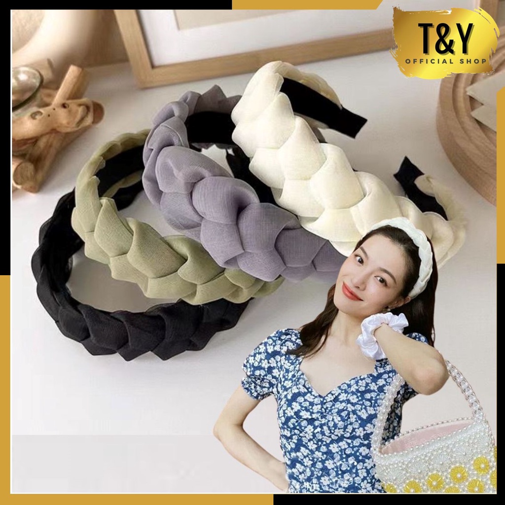 T&amp;Y Bando Kepang Satin Korea Scrunchie Headband Bandana Polos Aksesoris Rambut Wanita Fashion Murah Import