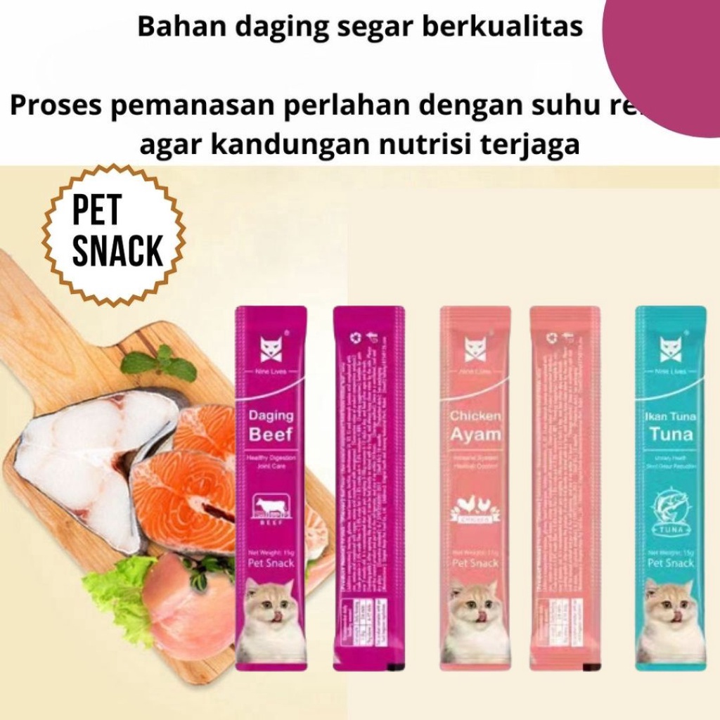 Snack Kucing Nine Lives Creamy Treats 1 Stick Setara Peien Meo Creamy &amp; Bio Creamy FEFARM