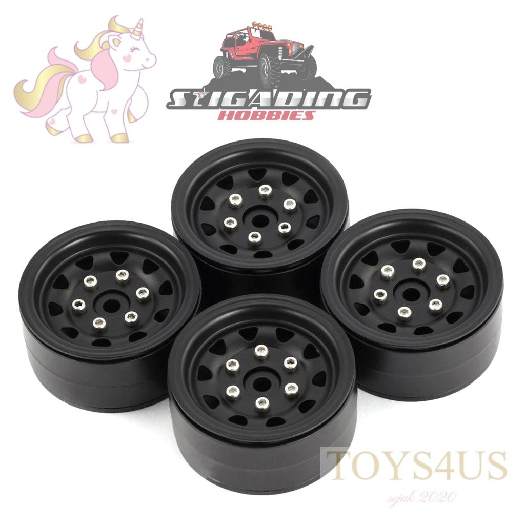 Toys4Us - 4 PCS AX-617BK VELG METAL RIM BEADLOCK 1.9 RC SCX10 AXIAL MN86KS AX-617