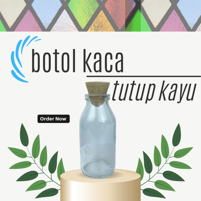 Botol Kaca Tutup Kayu 100ml Gabus / Vas Bunga Botol Souvenir BD22 PGM