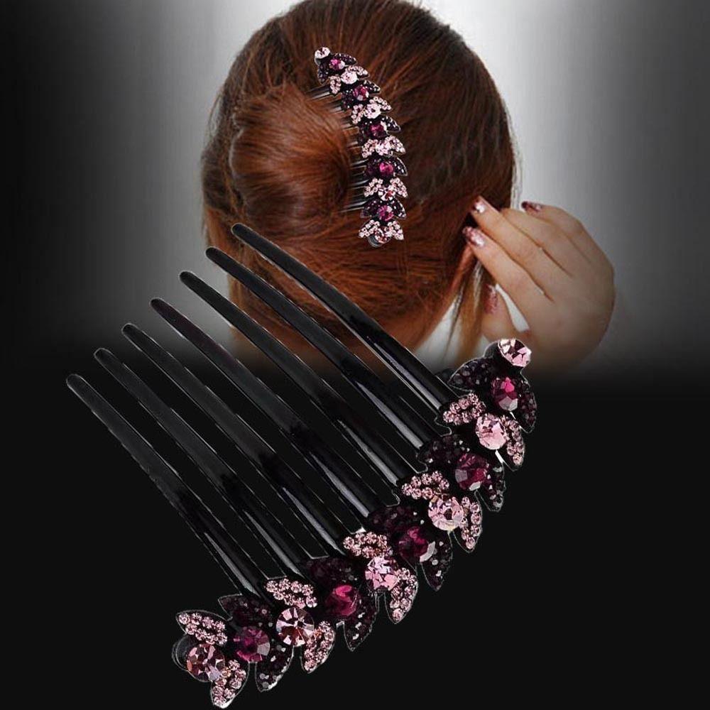 Needway  Sisir Rambut Wanita Trendi Hiasan Kepala Untuk Perempuan Ponytail Holder Daun Zirkon Kristal Jepit