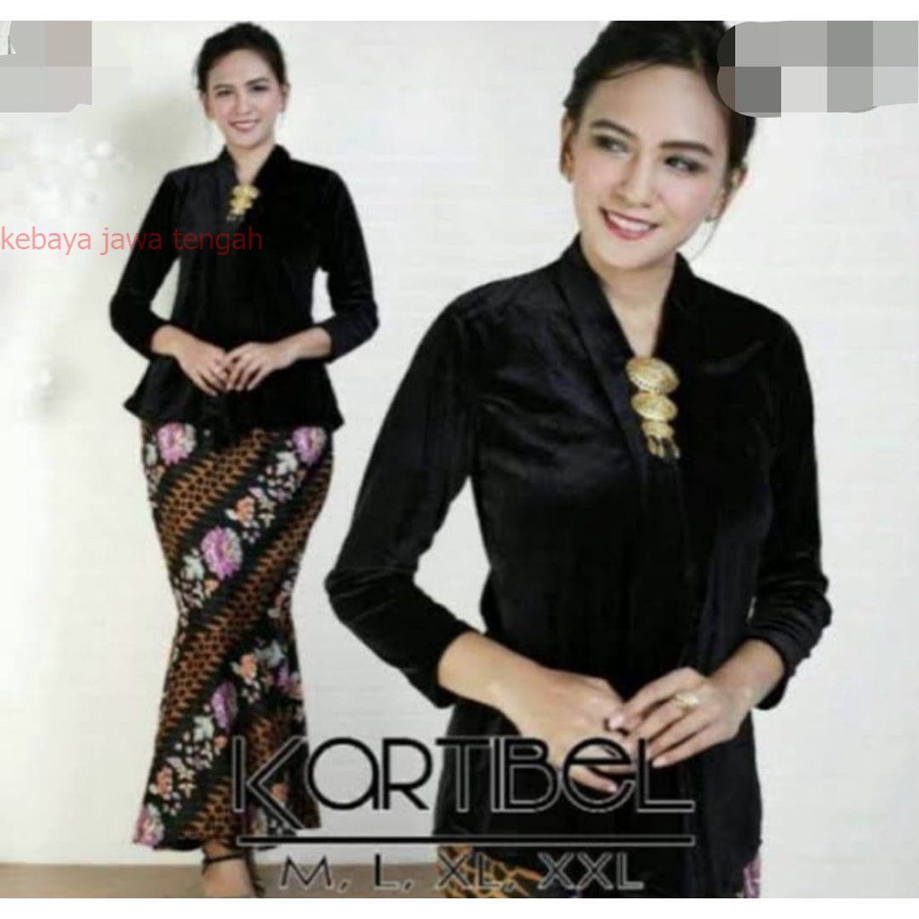kebaya kartini bahan beludru bludru panjang warna hitam Kebaya Bludru