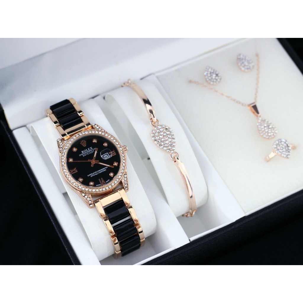 Grosiran Jam Tangan Wanita Rolex 3130KC Analog Free Aksesoris Strap Stainless Steel Mix Mika Tanggal Aktif Free Box Jam Tangan dan Baterai Cadangan