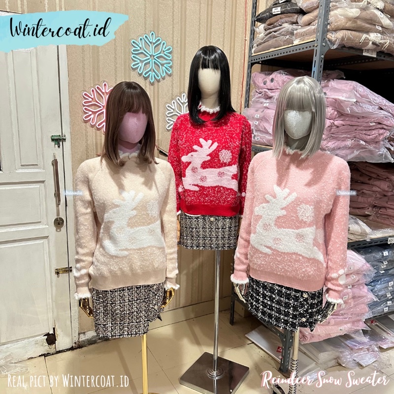 Sweater wanita natal christmas Reindeer snow cewek import winter autumn atasan hangat knit baju rajut motif rusa rudolph