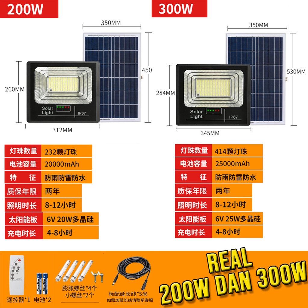 Solar Light / Lampu Surya / Led Outdoor  Light Cell REAL 200W &amp; 300W