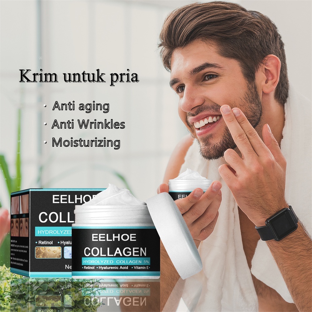 EELHOE Men's Collagen Cream 50gr Original Cream Wajah Pria  Penghilang  kantung mata dan kerutan Krim Pelembab Wajah