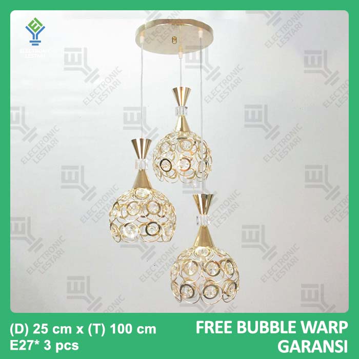 Lampu Gantung Minimalis Ruang Tamu Void Tangga Kristal Hitam Besi 69984