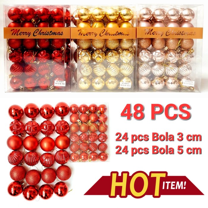 

Paket Bola 48 Pcs Murah Bola Premium Motif Pinus Dekorasi Pohon Natal - RANDOM -HC4648