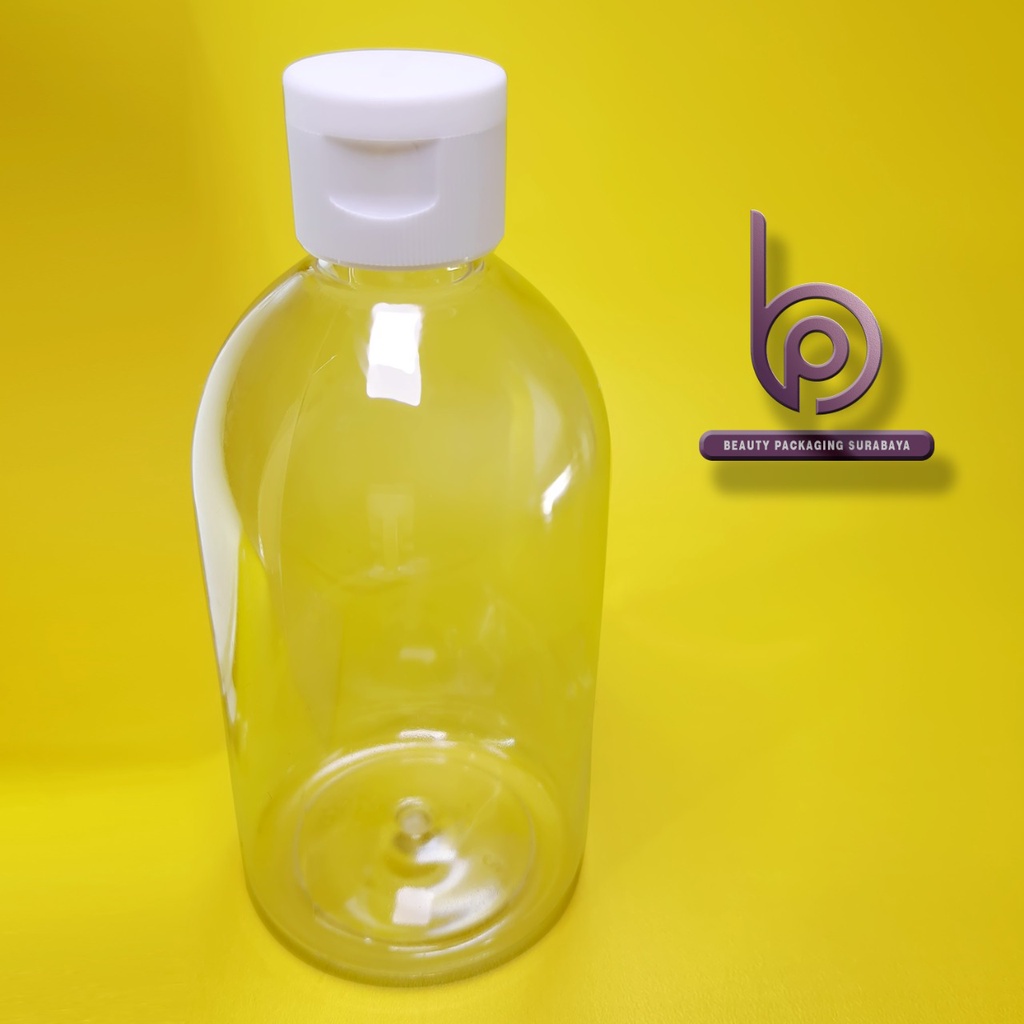 Botol plastik 250ml Oval bening tutup fliptop