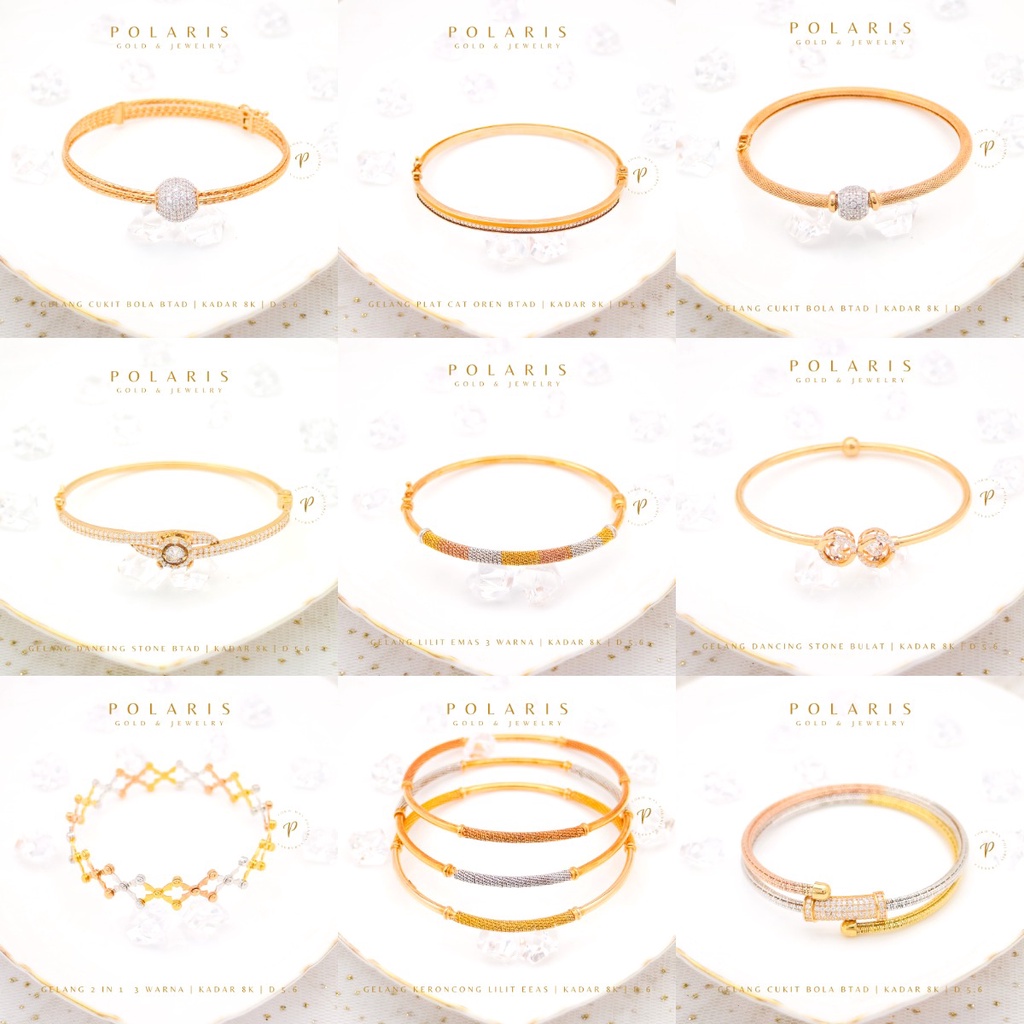 Gelang Bangle Kuning Var 3 Warna Model Terbaru Perhiasan Emas Kuning Kadar Emas Muda 375/8K GK12A