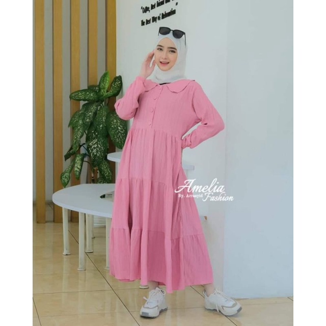 MIDI DRESS LADY CRUSH TERBARU ORI AMELIA FASHION GAMIS VIRAL KEKINIAN