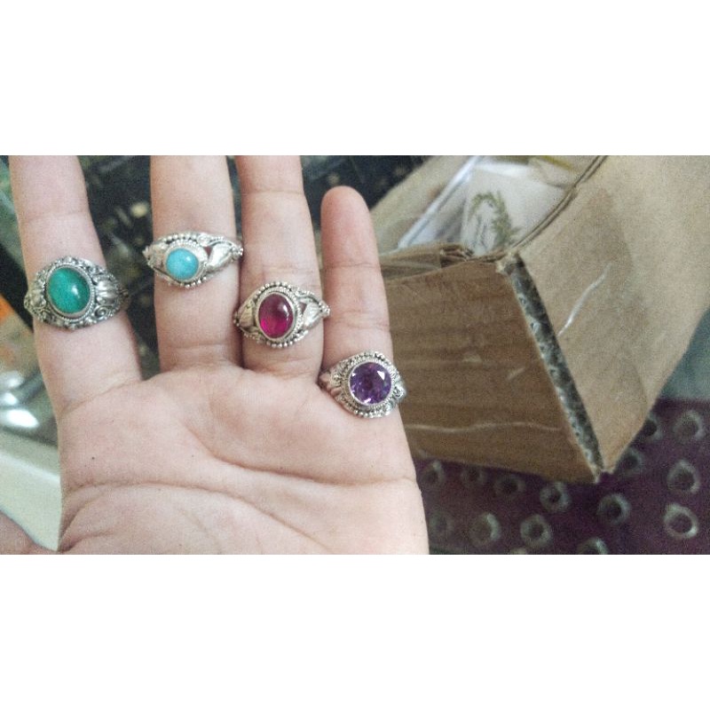 cincin ring kritik ukir bali batu natural perak asli 925