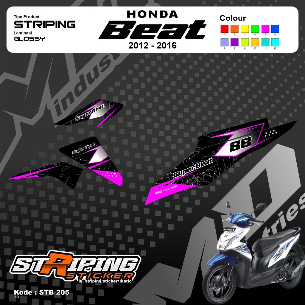 STB205 Setriping Beat Fi Semi Full Body, Aksesoris Setiker Variasi Motor Beat Karbu