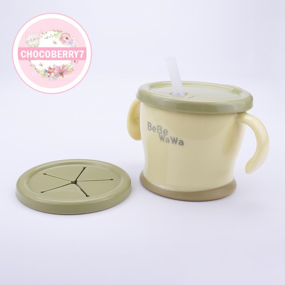 Bebe Wawa 2in1 Training Straw Cup &amp; Snack Cup Gelas Minum Bayi Training Cup 150ml Tempat Minum Bayi BebeWawa