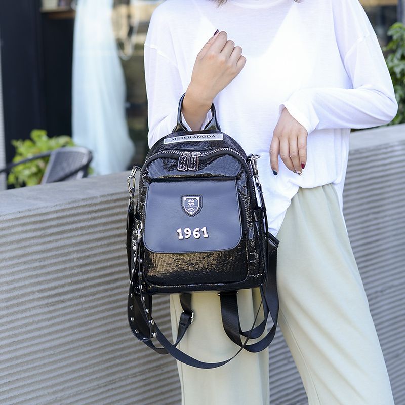 ☌✱﹍Sera burst crack ransel wanita tren payet baru 2022 pada tas sekolah kecil fashion all-match baru ransel penggunaan ganda bahu tunggal