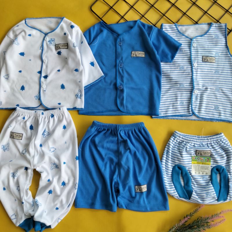 3 stel / 6 pcs baju celana bayi newborn seri warna 4