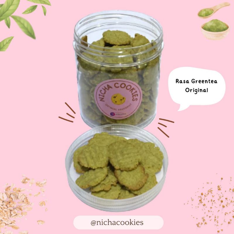 

Nicha cookies oatmeal havermut rasa green tea topping original