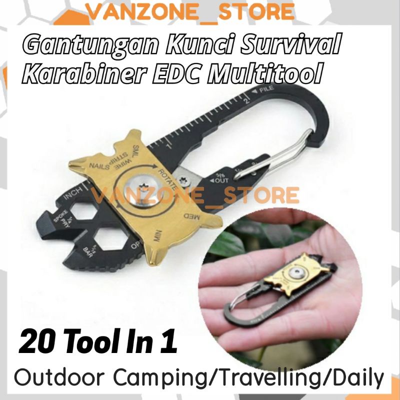 Obeng Carabiner Gantungan Kunci Utility Fixr Pocket MultiTool 20 in 1 EDC Survival Keychain Tools