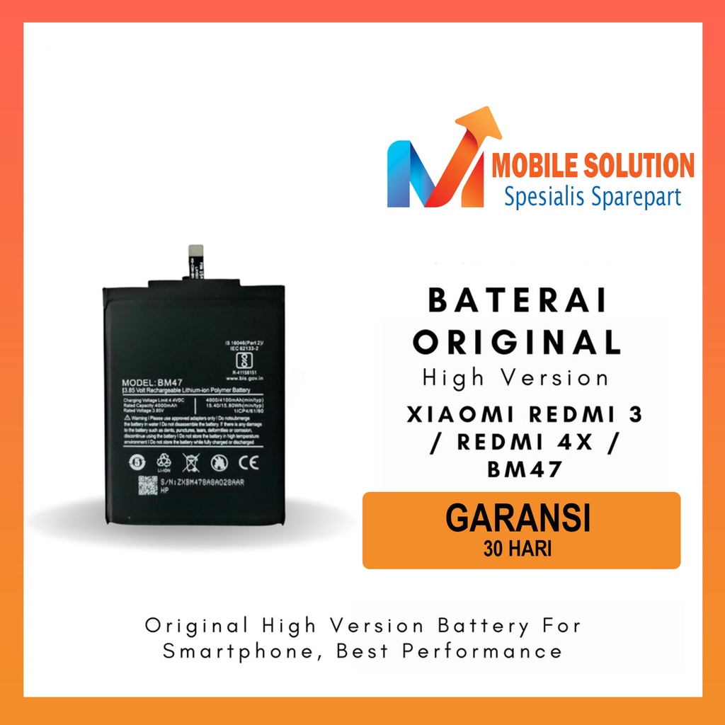 Grosir Baterai Xiaomi Redmi 3 / Baterai Redmi 4x / Baterai BM47 High Version Garansi 1 Bulan + Packing