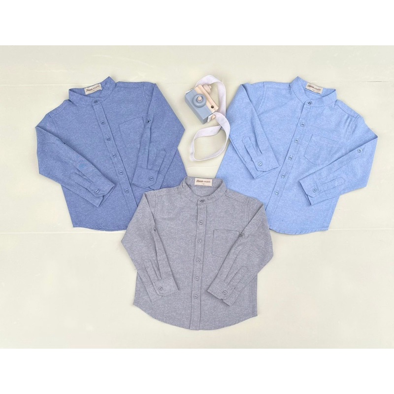 BAJU KEMEJA KERAH KOKO ANAK COWOK LENGAN PANJANG PENDEK BIRU POLOS