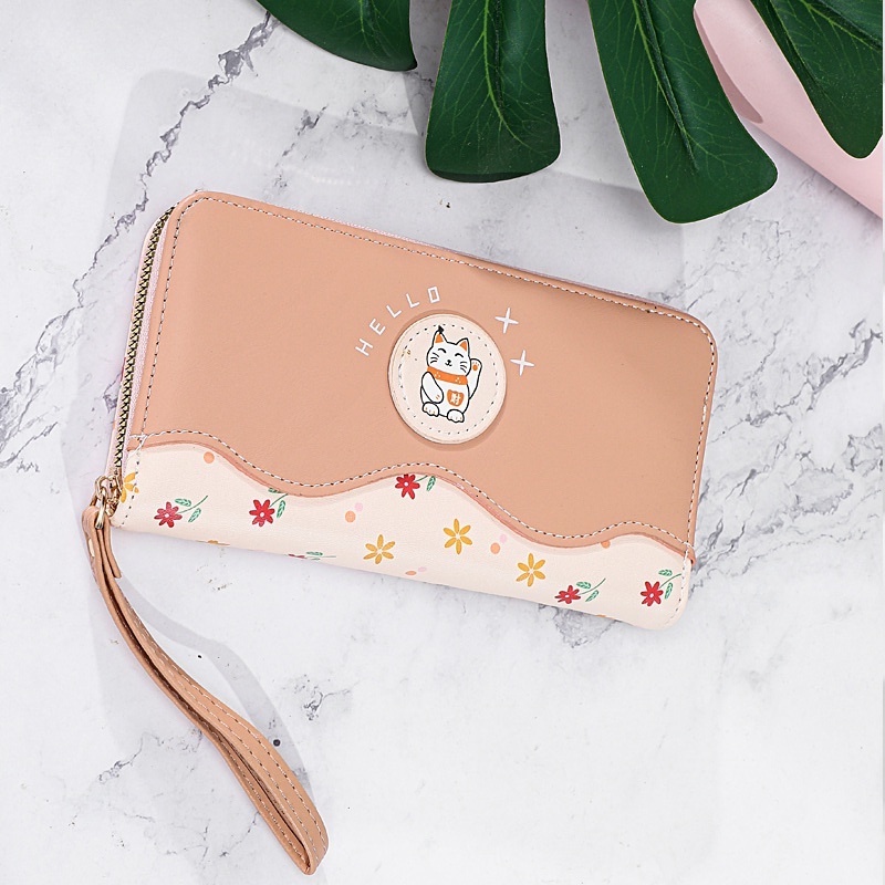 DOMPET PANJANG BRANDED WANITA TALI PENDEK PREMIUM IMPORT FASHION REMAJA KUCING LUCU KULIT PINK LAMONE WA606P3 KOREA KARTU KOIN RESLETING BATAM KEKINIAN CEWEK MURAH