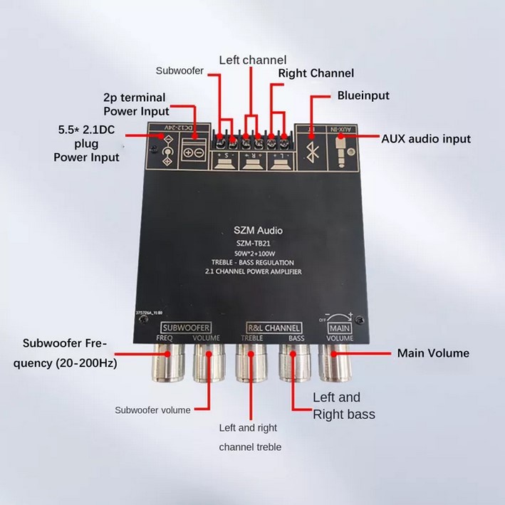 SZM Audio Bluetooth Audio Receiver 5.0 Digital Amplifier Board 50W x 2 + 100W - SZM-TB21 - Black