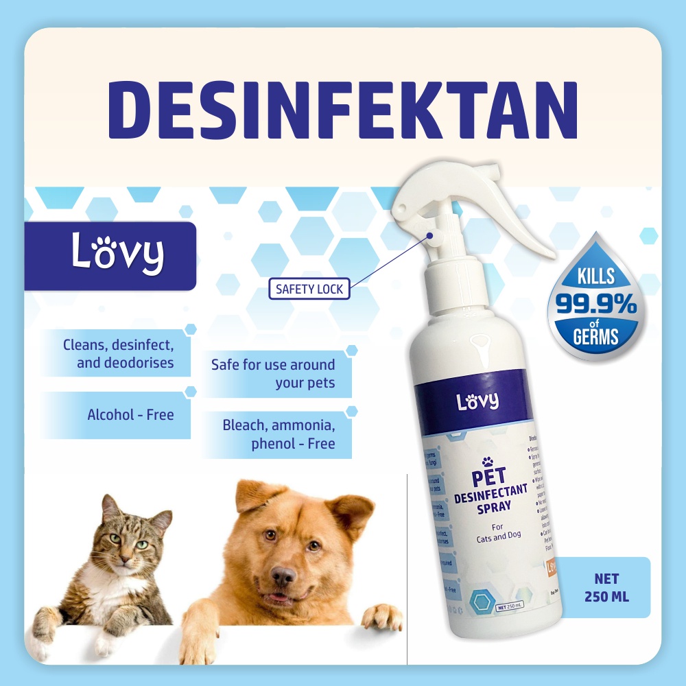 Disinfektan Kucing Anjing Anti Bakteri Virus Jamur Kandang Hewan | Desinfektan Spray Lovy 250 ml