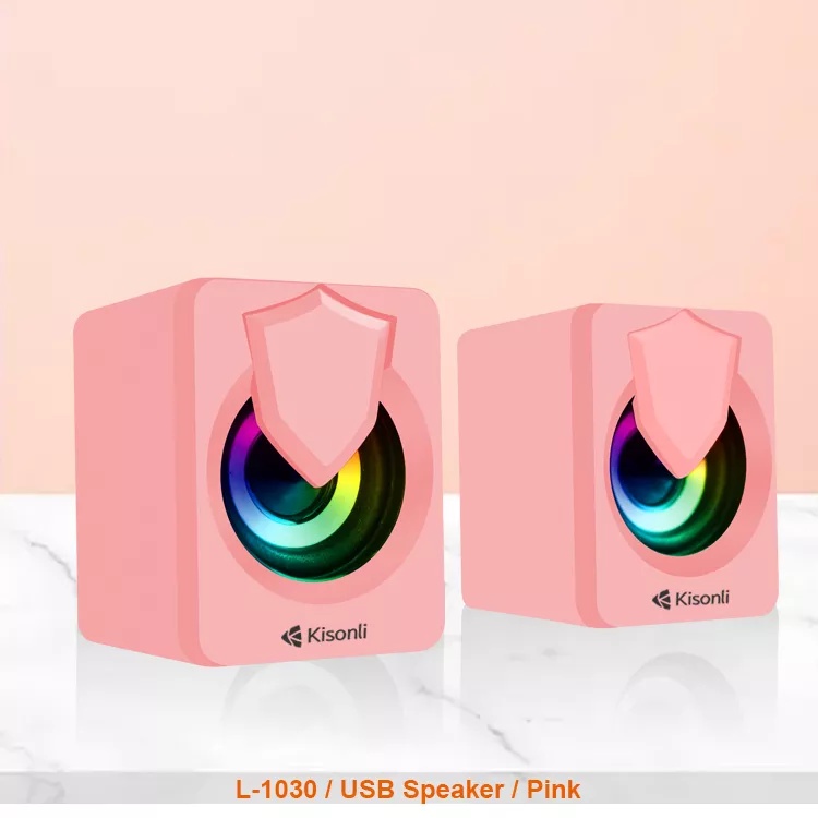 KISONLI Speaker Komputer/Laptop L-1030 LED RGB Light With Switch Volume Control - Pink
