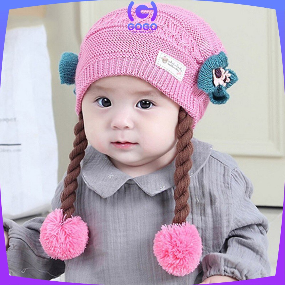 GOGO-P19-21 Topi Anak Perempuan Rambut Kepang / Topi Bayi Kupluk Rajut Imut Lucu / Baby Hat Wig Impor