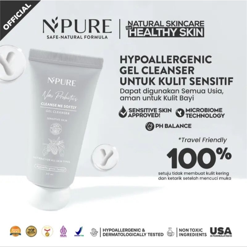 50ml N'PURE NONI PROBIOTICS CLEANSE ME SOFTLY GEL CLEANSER PEMBERSIH WAJAH SENSITIF FACIAL CLEANSER GEL