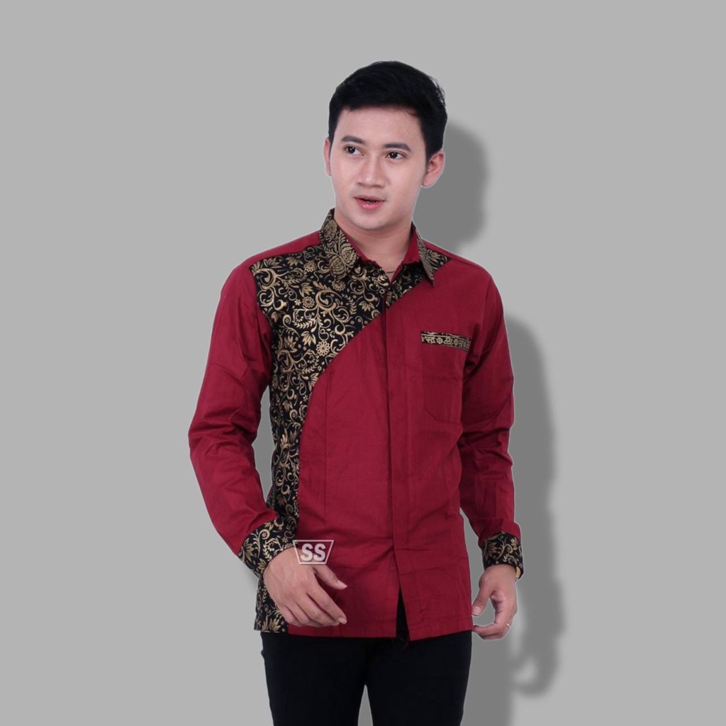 Baju Batik Pria Lengan Panjang Batik Premium Modern Rajata Size M L XL