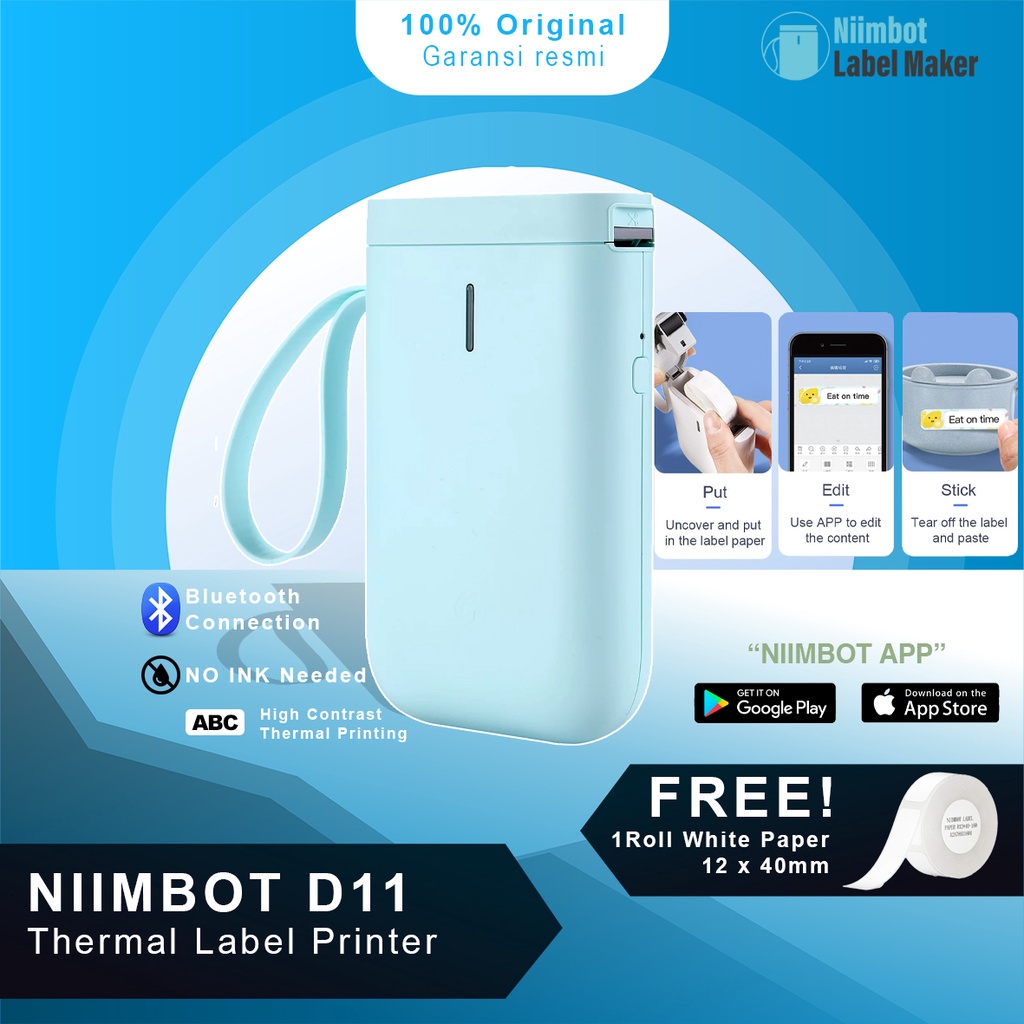 

NIIMBOT D11 Wireless Thermal Portable Label Maker Printer Tanpa Tinta