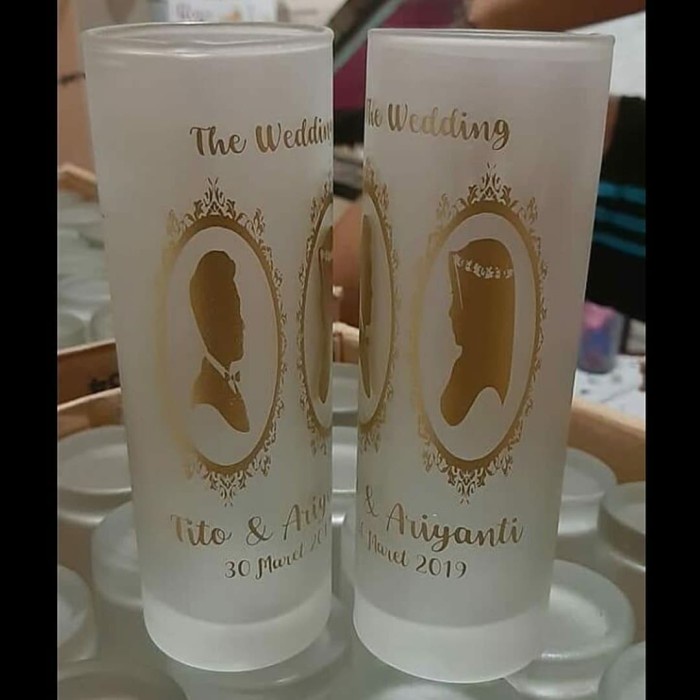 Souvenir Pernikahan Gelas Tinggi H12 Doff Custom Sablon