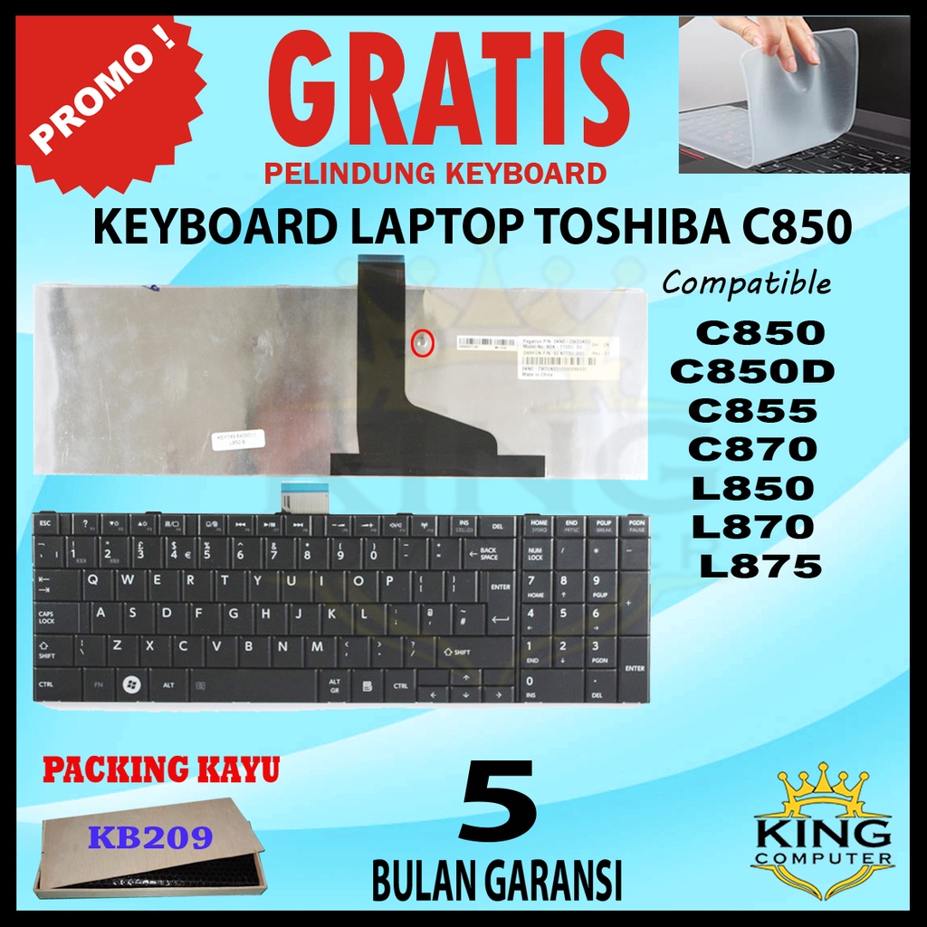 keyboard Toshiba Satellite L850 L850D L855 L855D P850 L870 L870D C850 GRATIS PELINDUNG KEYBOARD