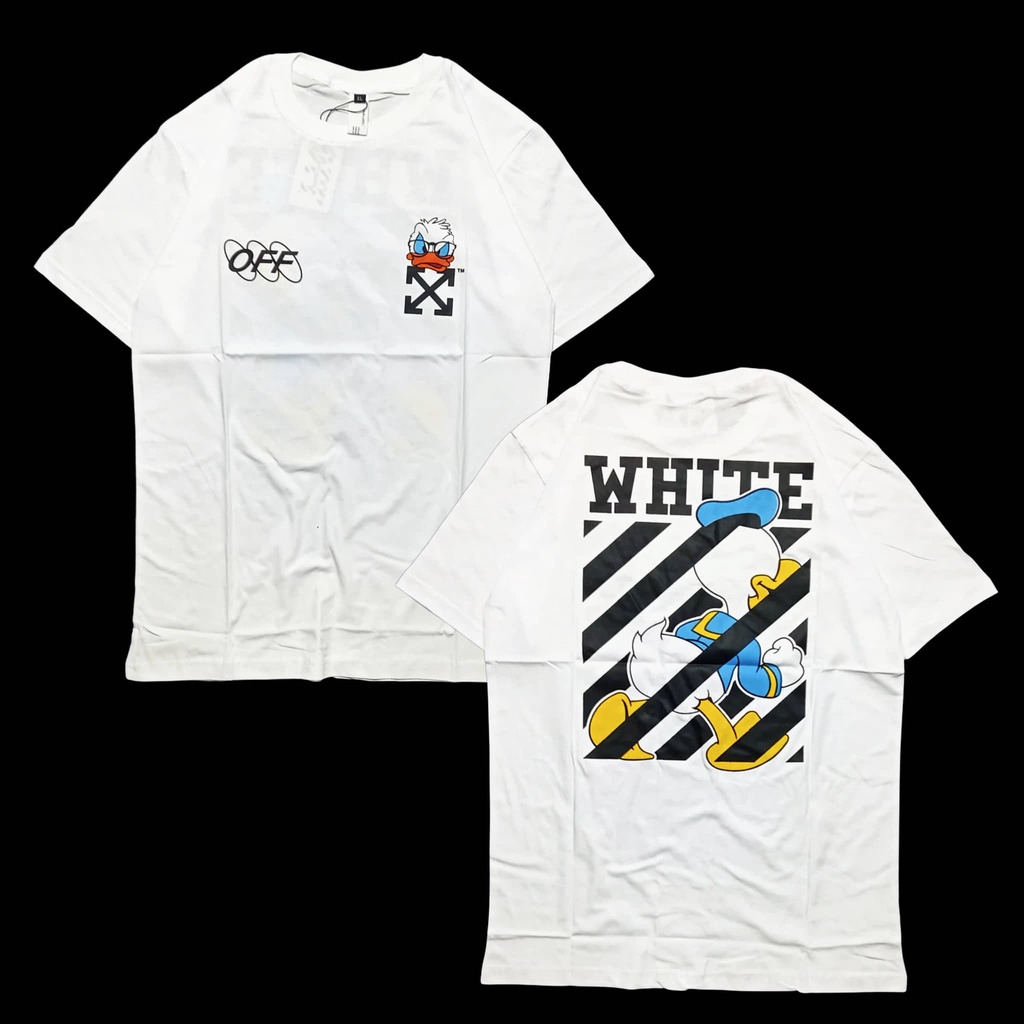 Kaos Off White Donal Putih Original Distro Tshirt Lengan Pendek Pria Wanita Murah Bahan Cotton Combe
