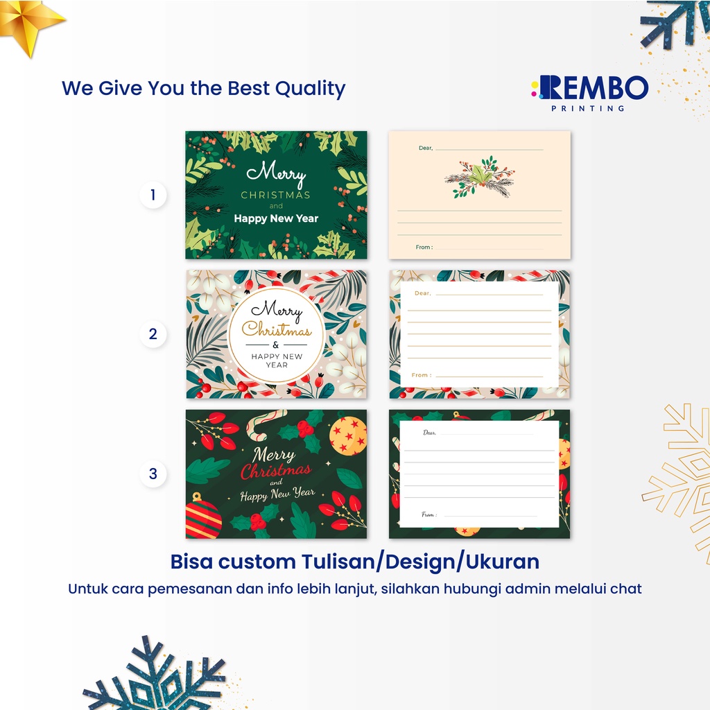 Kartu Ucapan/Thank You/Greetings Card 2 Sisi Landscape Spesial Natal Tahun Baru/Christmas/New Year Custom Cetak Print Murah