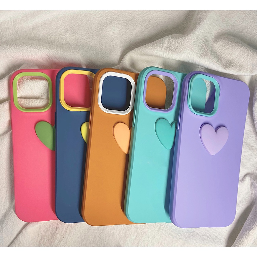 Soft Case Silikon Matte Motif Hati 3D Lucu Cover iphone 14 12 13 Pro Max 11 X XR 7 8 Plus Se 3