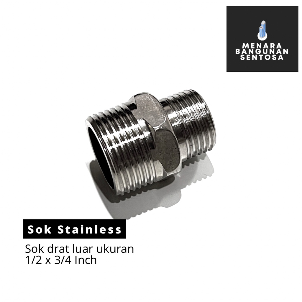 Double Nepel Stainless 1/2 x 3/4 Inch / Sock Neple Sambungan Pipa / Kran