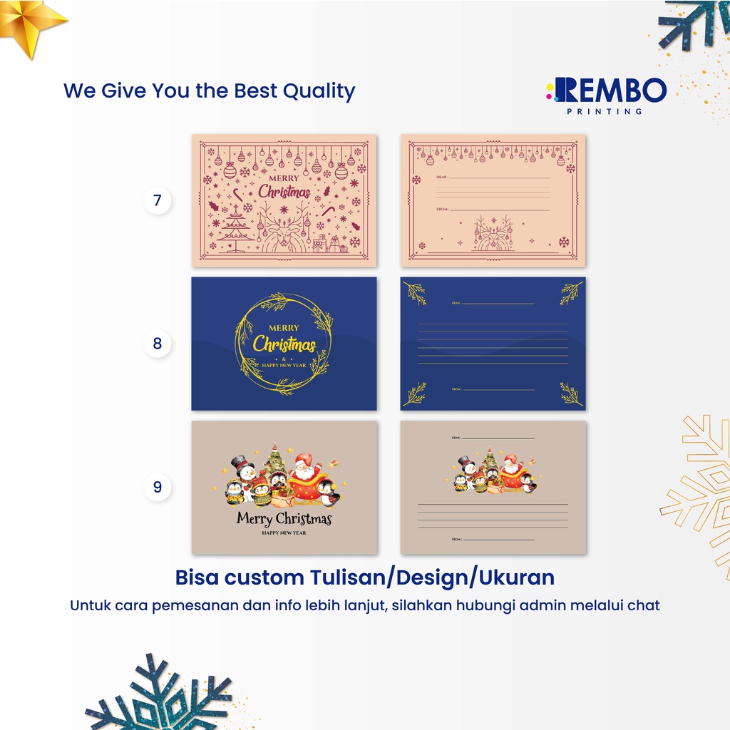Kartu Ucapan/Thank You/Greetings Card 2 Sisi Landscape Spesial Natal Tahun Baru/Christmas/New Year Custom Cetak Print Murah