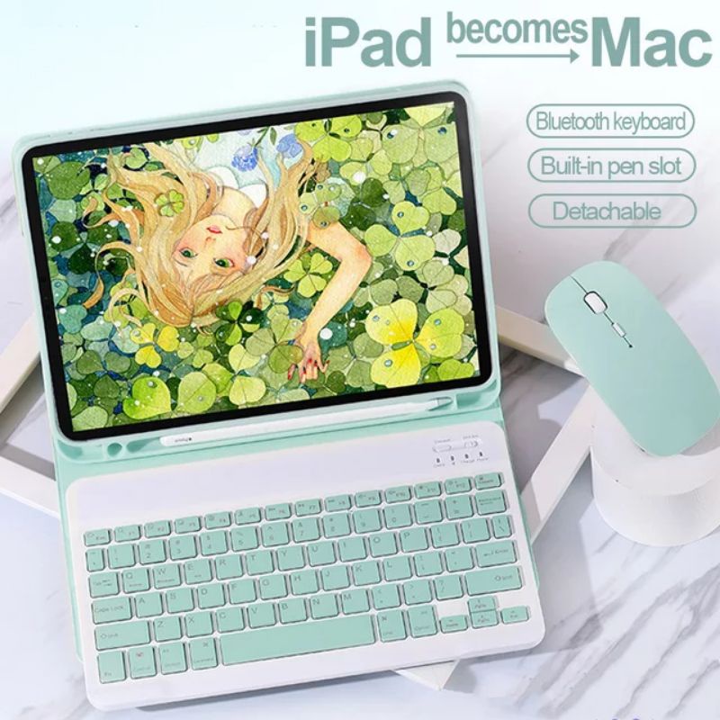 Ipad Pro 11 M1 2021 Book Cover Leather Flip Case Keyboard Wireless Mouse Bluetooth Sarung Casing Bahan Kulit