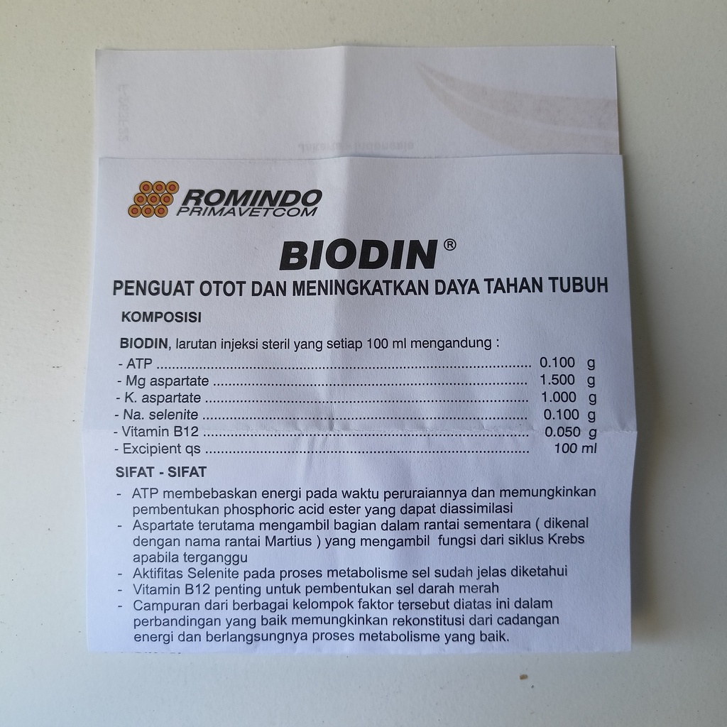 BIODIN 50 ml BIODIN 100 ml ROMINDO - Menguatkan Otot Stamina Daya Tahan Tubuh Hewan Sakit Kelelahan