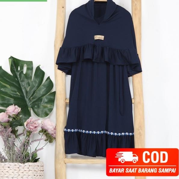 baju gamis putih polos anak fashion muslim dress kids set hijab khimar - Grey, S