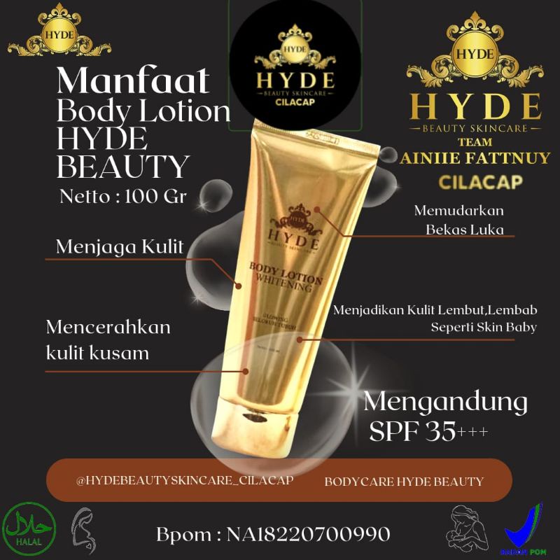 Body Care Hyde Beauty Skincare Paket (Body Lotion, Body Scrub Lulur, Sabun Pemutih)