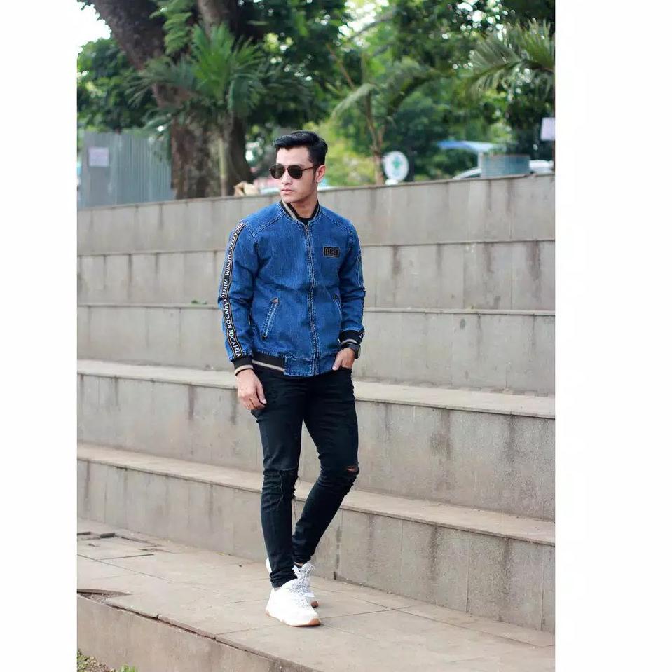 Terlaris [SIAP KIRIM] JAKET JEANS PRIA BOMBER JEANS TAPING 2 ROCAFELA DENIM COWOK ORIGINAL RCFL SENW