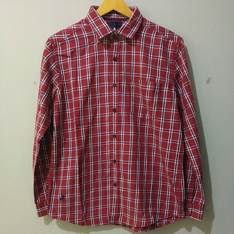 KLL355 OB KEMEJA LENGAN PANJANG SLIM FIT KOTAK-KOTAK WARNA MERAH LOIS ORIGINAL