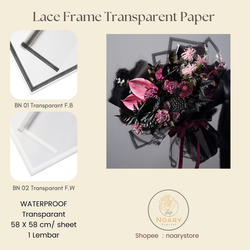 Lace Frame Transparent Paper Kertas Bunga Wrapping Cellophane Paperwrap Buket Bunga Bungkusan Bunga / Flower Wrapping / Cellophane / Wrap / Kertas Bunga / Kertas Kado / Flower Paper / Kertas Grosir / Kertas Import / Kertas Cellophane / Florist / Buket Bun