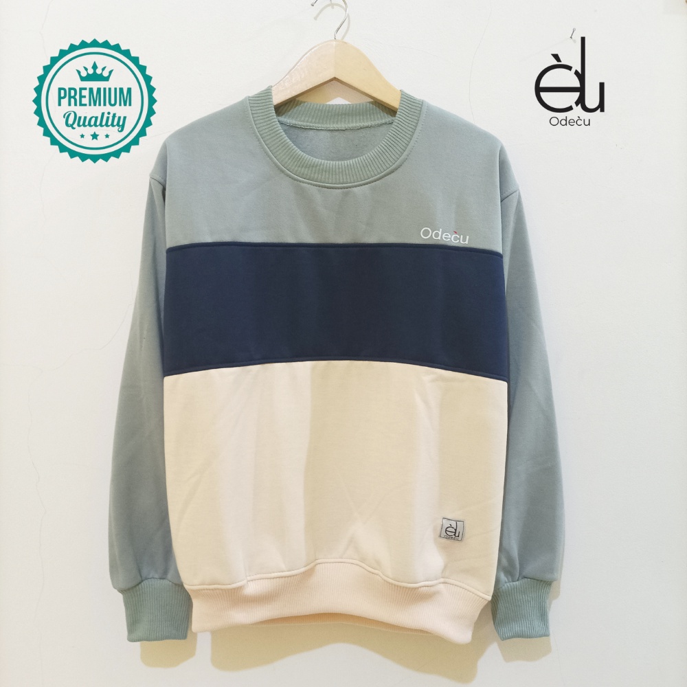 ODECU PREMIUM CREWNECK VERTICAL SAGE NAVY VANILLA SWEATER OVERSIZE WANITA PRIA