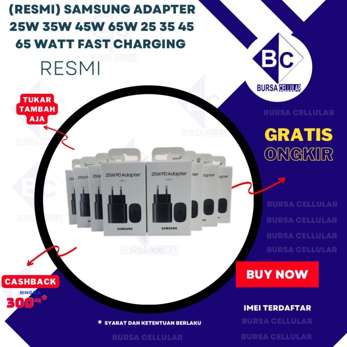 Charg (Resmi) Samsung Adapter 25W 35W 45W 65W 25 35 45 65 Watt Fast Charging - Power Adapter,25 Watt