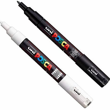 Set 2 pcs Fineliner Uni Posca PC-1m White & Black - Fine Point Marker