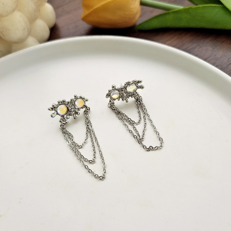 Anting Tusuk Gantung Desain Geometri Hias Moonstone Untuk Wanita